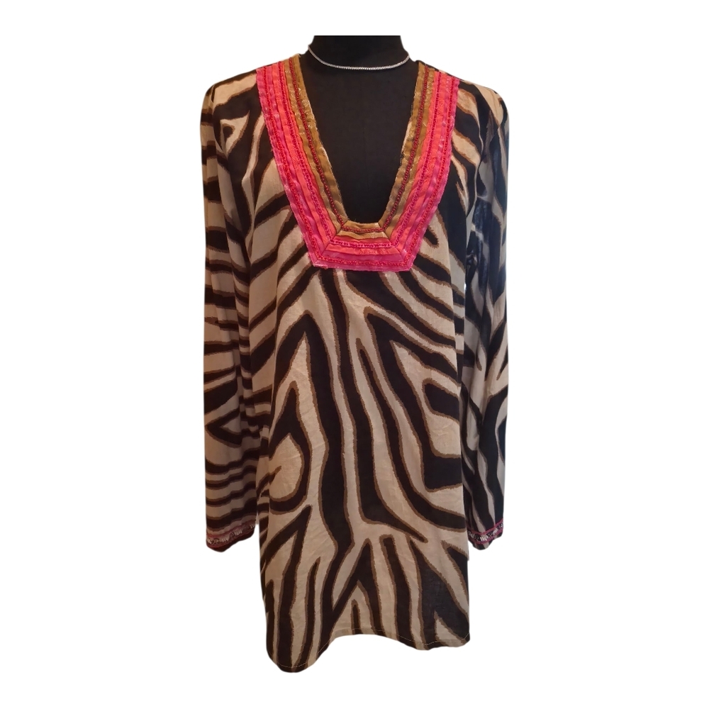 Boston Proper Zebra Print Tunic with Pink and Gold Accents